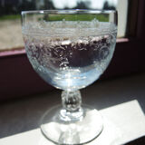 5 old crystal foot glasses engraved