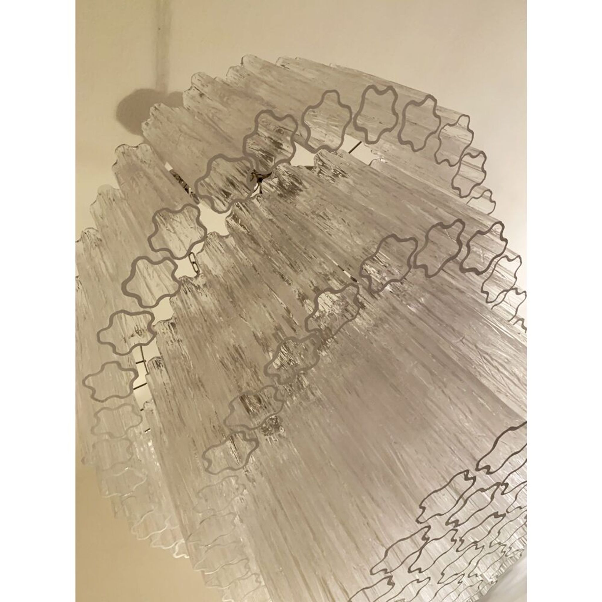 Oval transparent “tronchi” murano glass chandelier