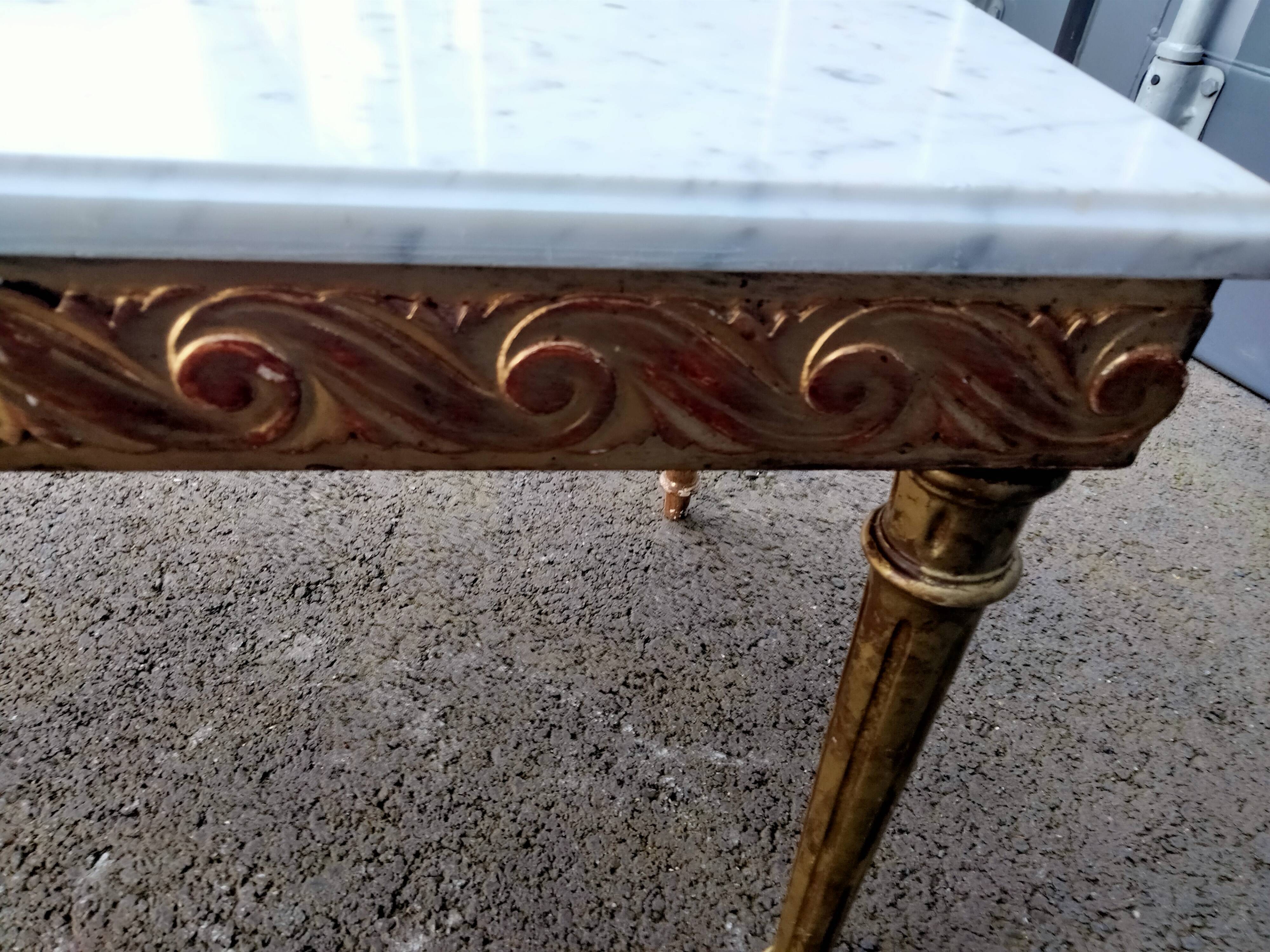 Coffee table gilded wood old marble top side table