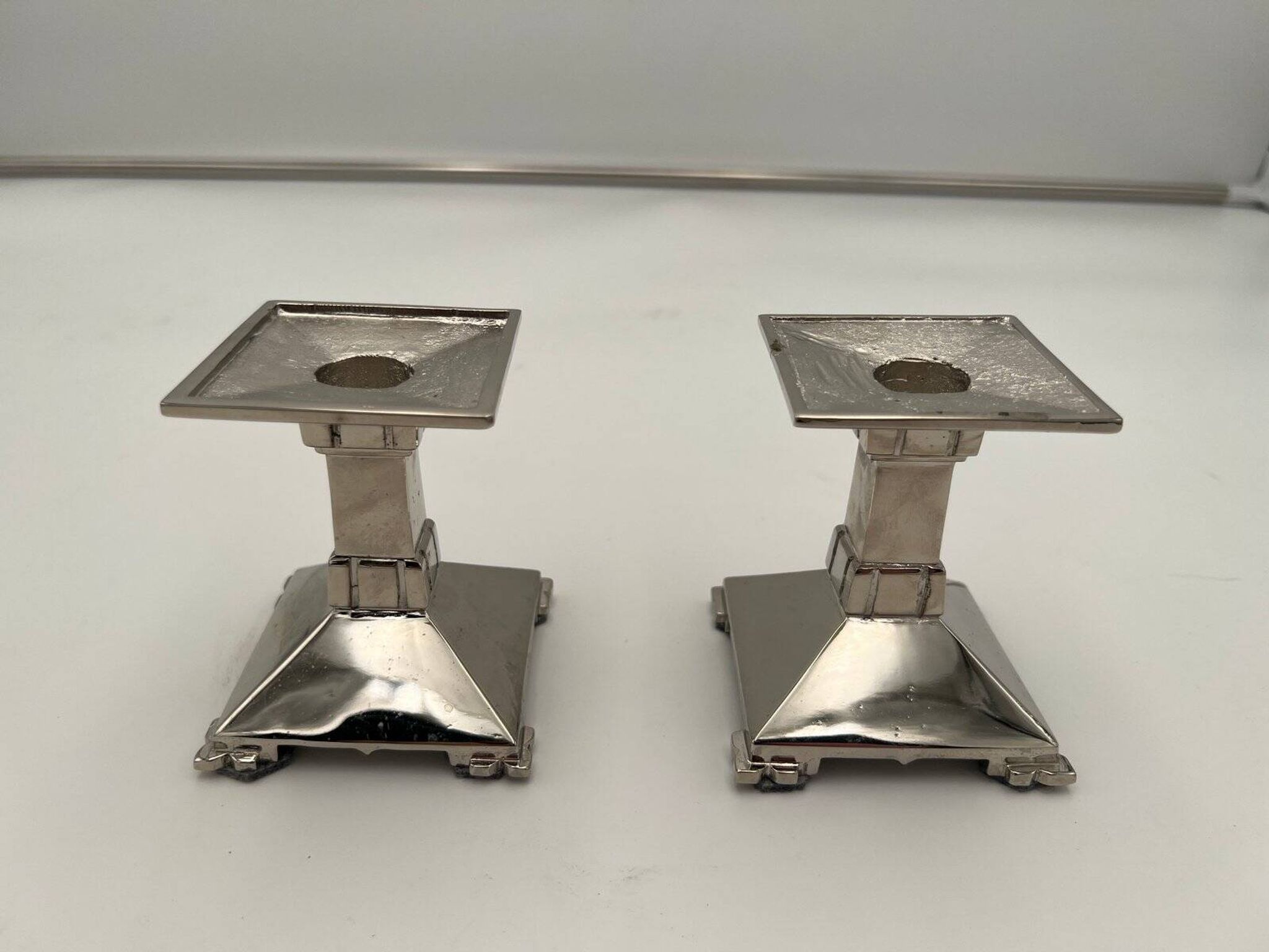 Art Deco Nickel-Plated Bronze Candlesticks, France, 1930, Set of 2