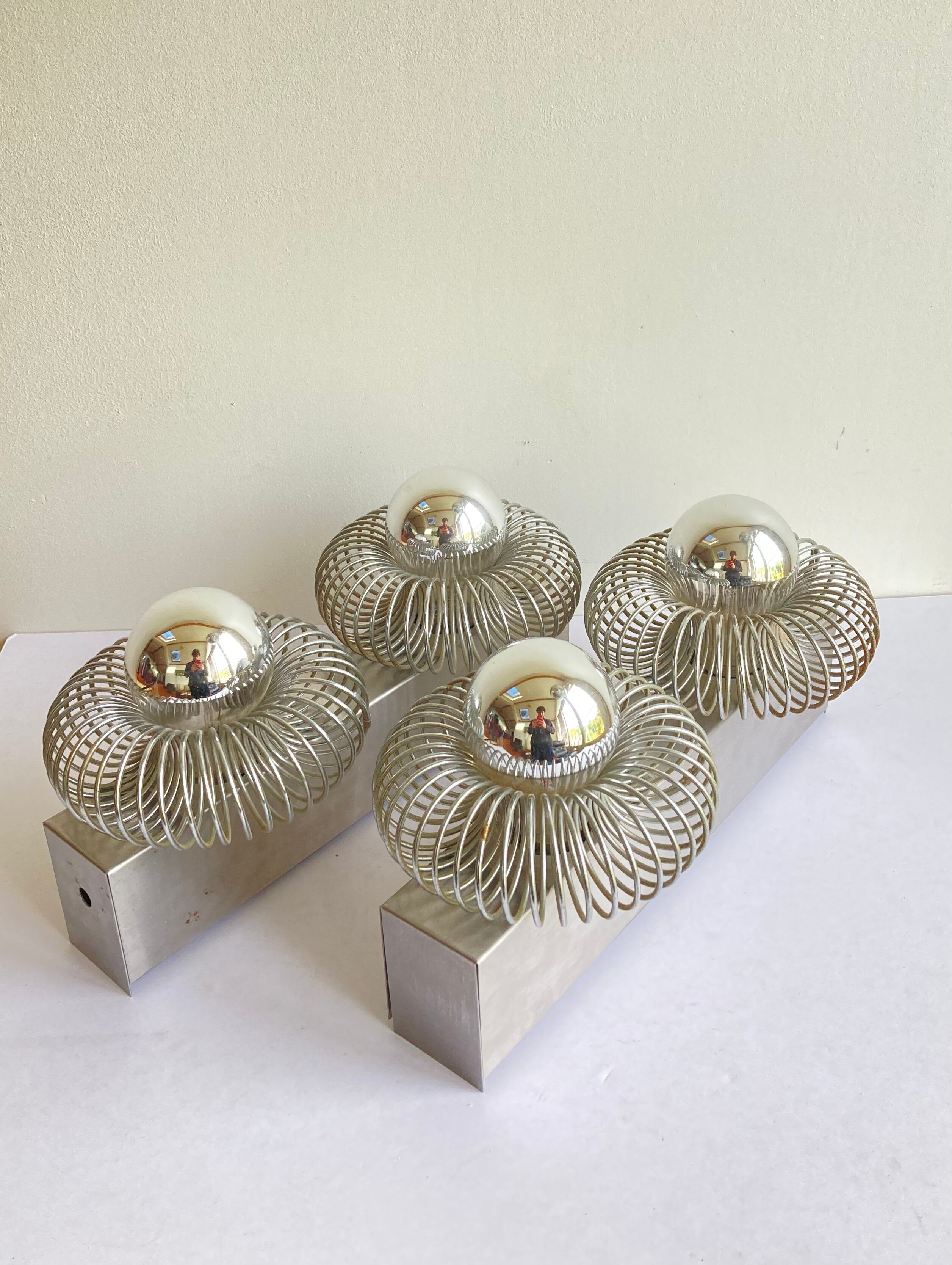 Vintage pair wall lamps spring lamp Andrea Lazzari design 70s Italy