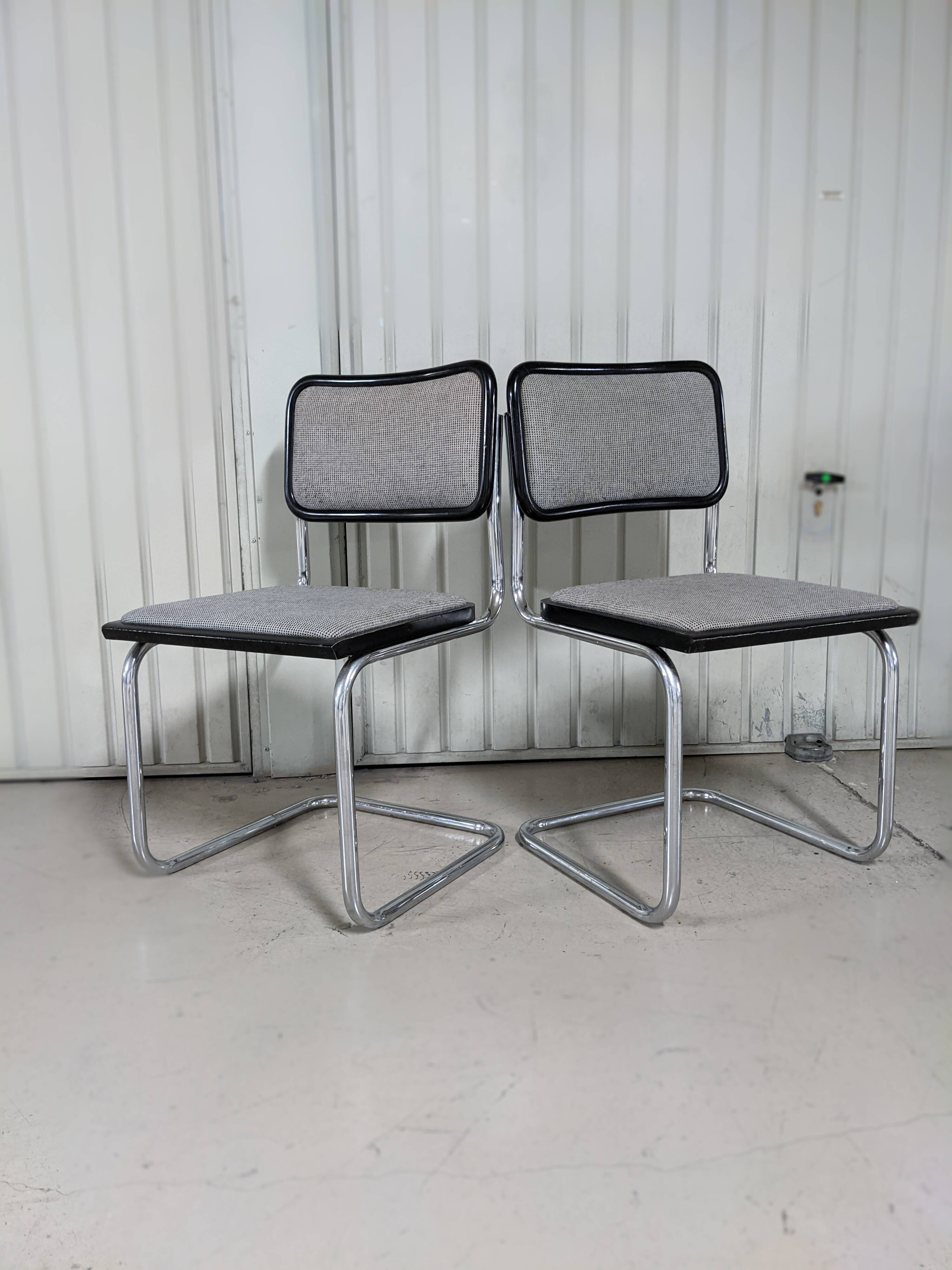 Vintage Marcel Breuer design chairs, Cesca model, heather gray fabric seat