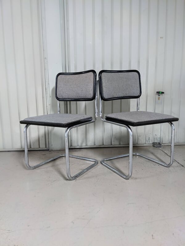 Chaises vintage design Marcel Breuer modele Cesca assise tissus gris chiné