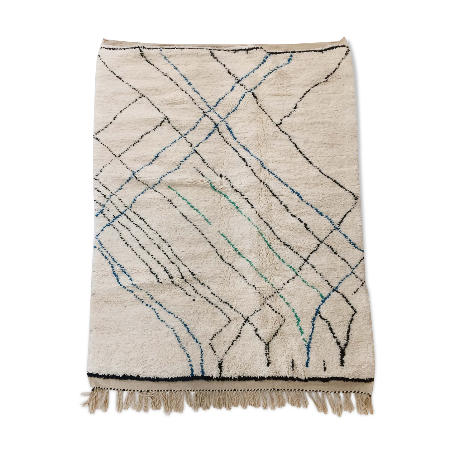 Moroccan Berber carpet blessed ouarain ecru with colored lines 236x160cm