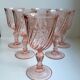 Set of 6 vintage Rosaline twisted pink glass wine glasses