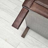 Années 1970, canapé classique danois 3 places, cuir marron d'origine.