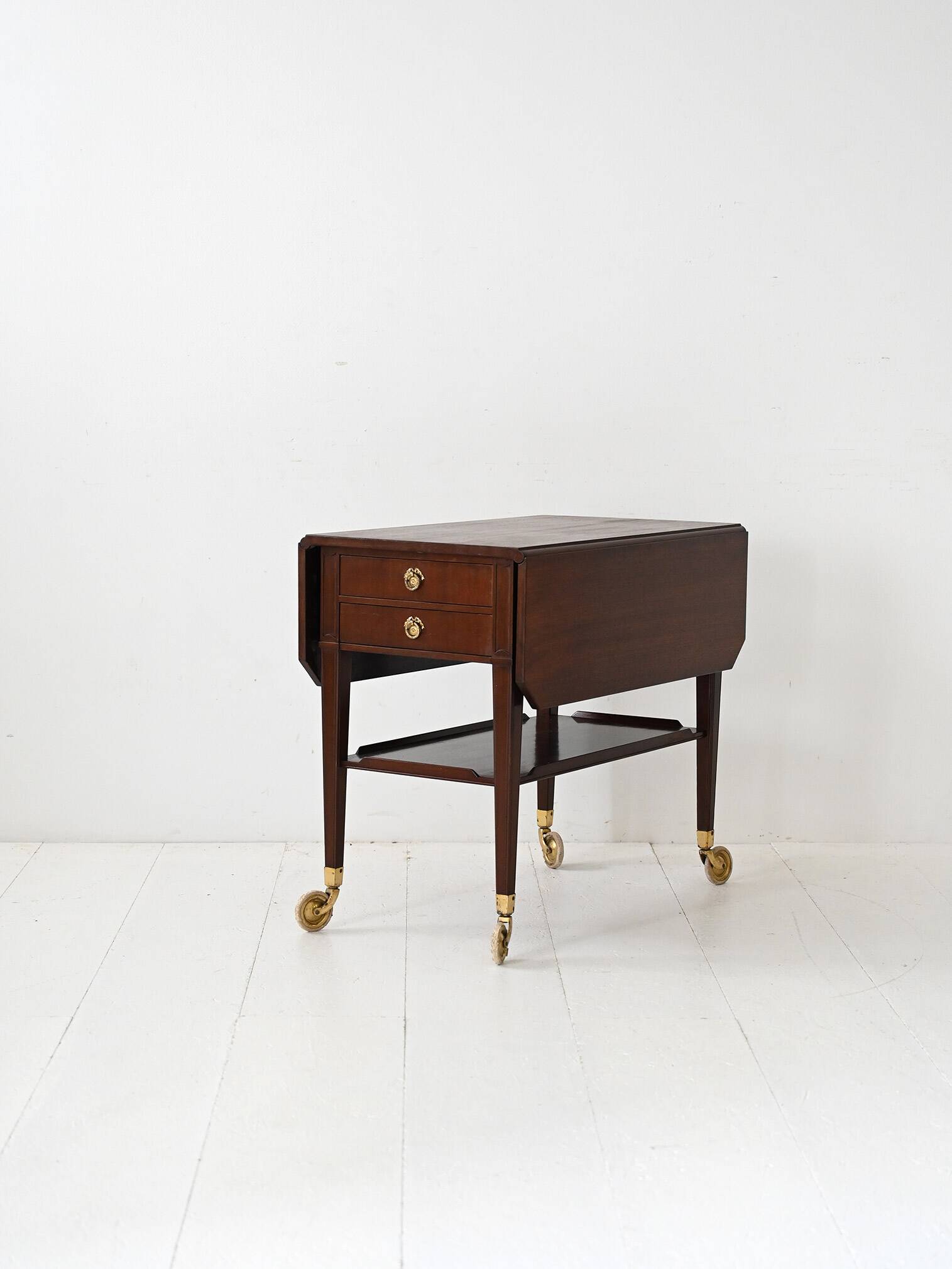 Vintage Scandinavian mahogany trolley 1940s with brass details
