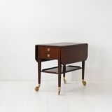 Vintage Scandinavian mahogany trolley 1940s with brass details
