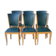 6 vintage dining chairs in solid wood and blue green leather