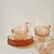 Set of 6 Coffee Cups & Saucers "Rosaline" '70s - Arcoroc France