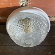 Vintage Round Ceiling Light Moulded Glass + White Metal Surround #D90