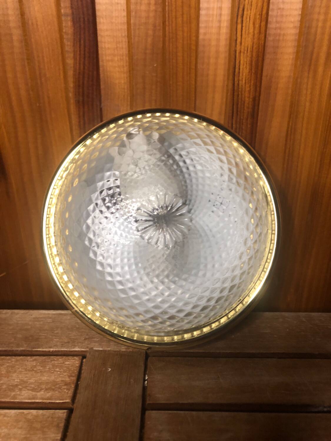 Old molded glass ceiling light + vintage gold contour