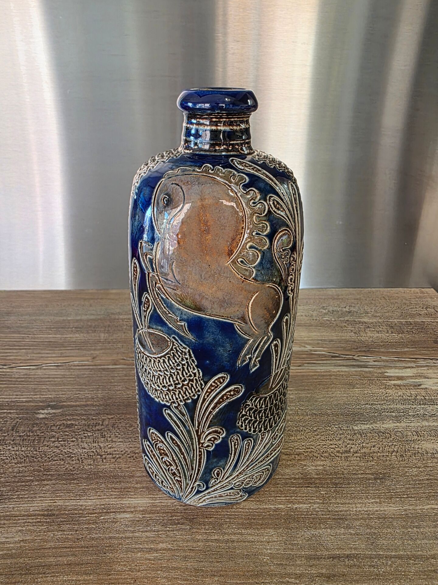 Cobalt blue vintage salt-glazed stoneware soliflore vase West Germany