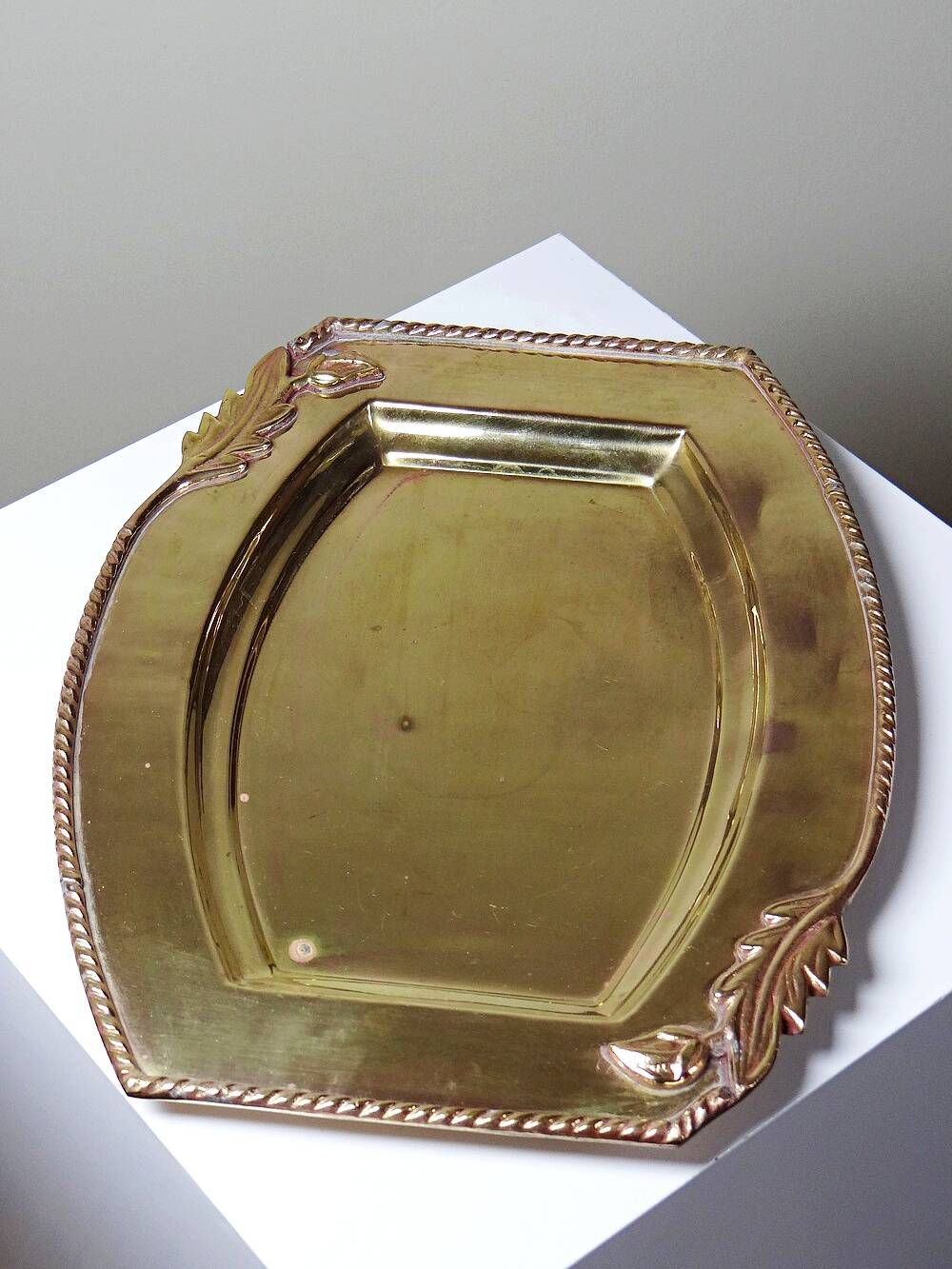 Small vintage brass tray with a floral design, Louis XVI style.