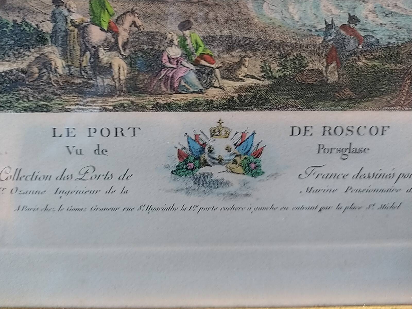 Original engraving of the port of Roscoff. Late 19th century.