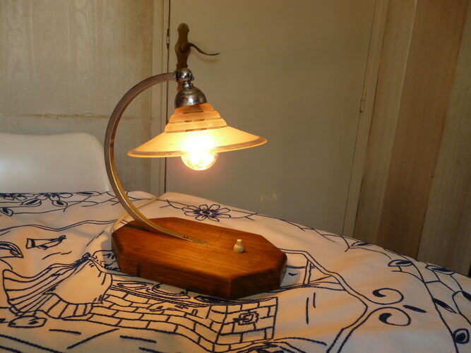 Lampe de table ou de bureau art déco socle bois