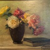 Antique painting, Still life with roses, signed Chaleyé