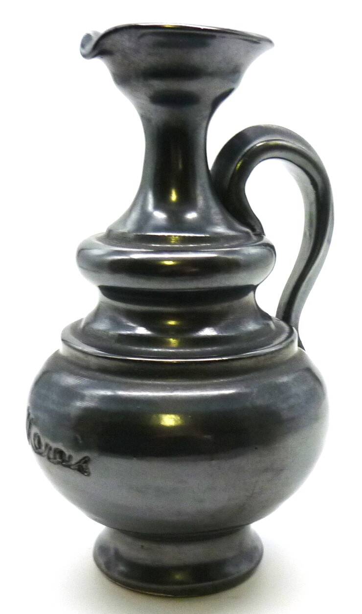 Vase pitcher, glazed ceramic in metallic black signed Jean Marais Vallauris.