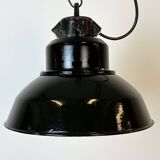 Industrial Black Enamel Factory Lamp with Cast Iron Top, 1960s