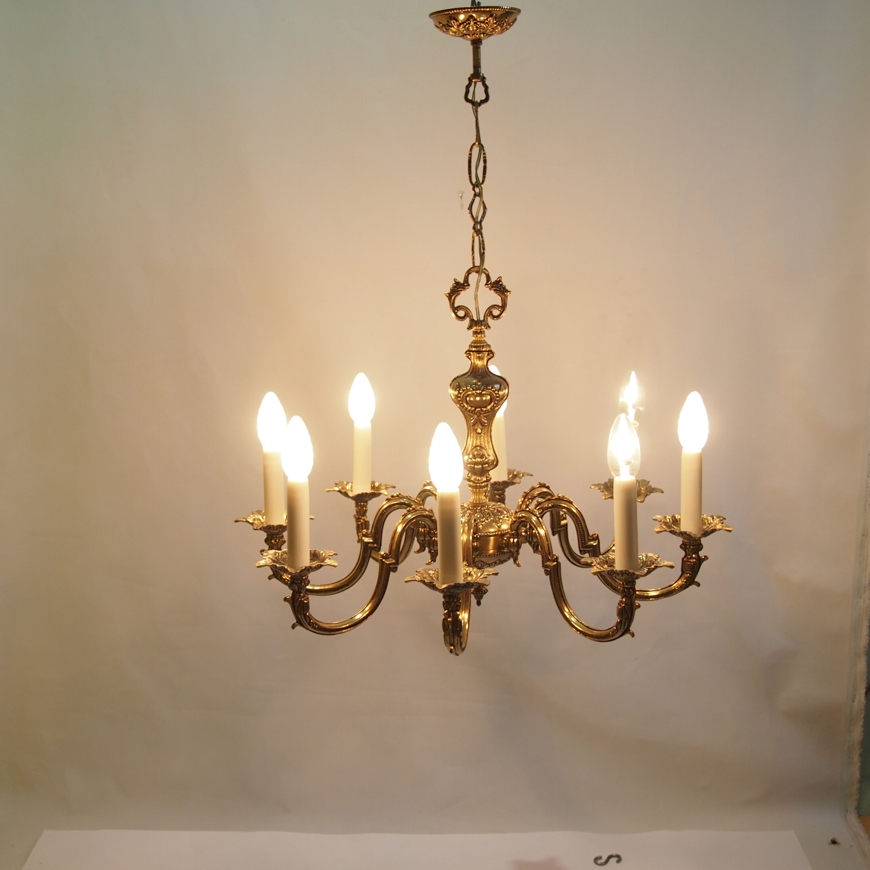 Eight-branched bronze vintage chandelier