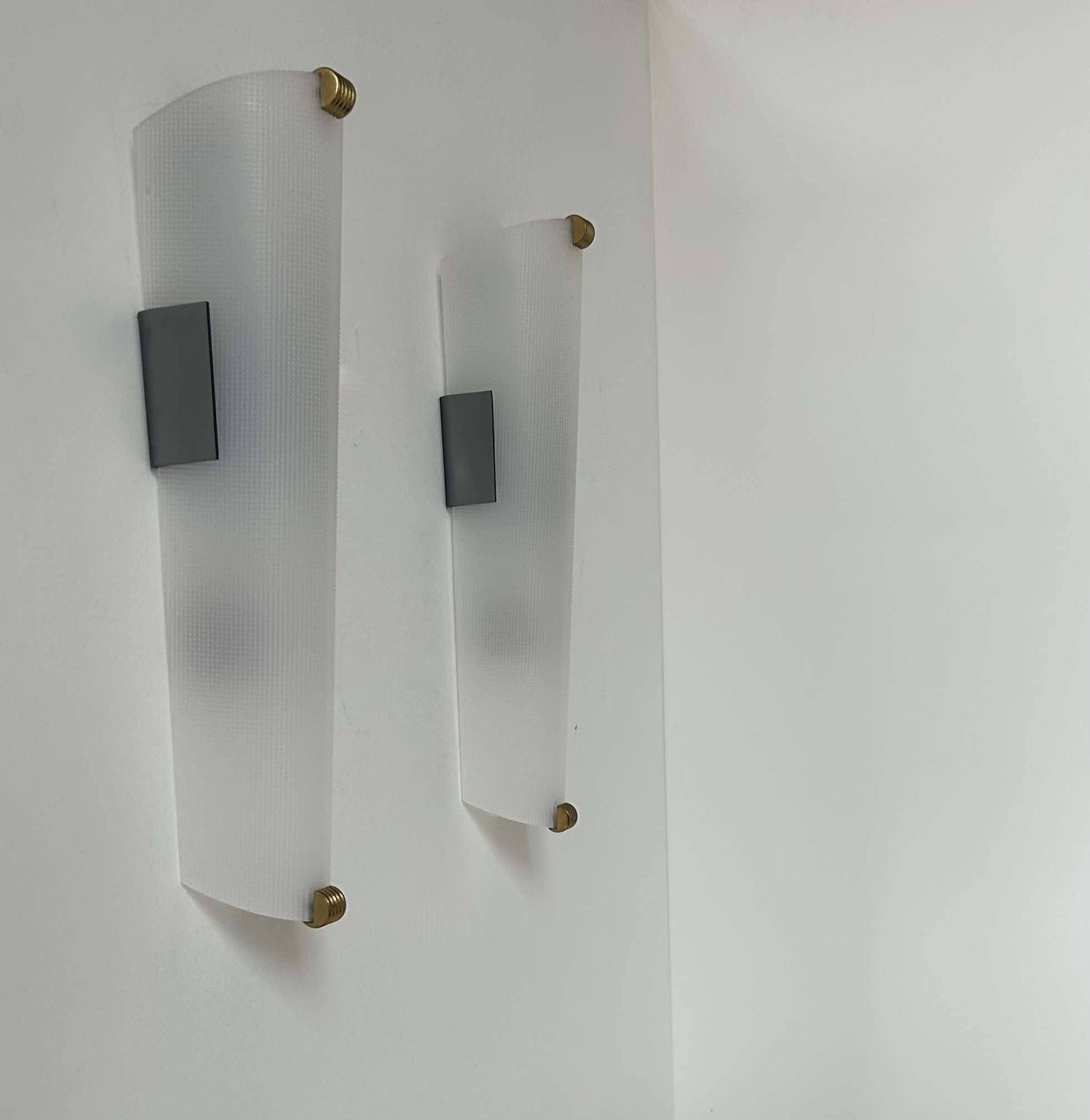 Pair of vintage brass and perspex wall lights, France 1960