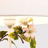 Hand-painted Toleware table lamp with wild apple blossom flowers, Salvadori, Italy, 1950s.