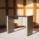 Vintage metal desk, desk with drawers and folding shelf, vintage desk
