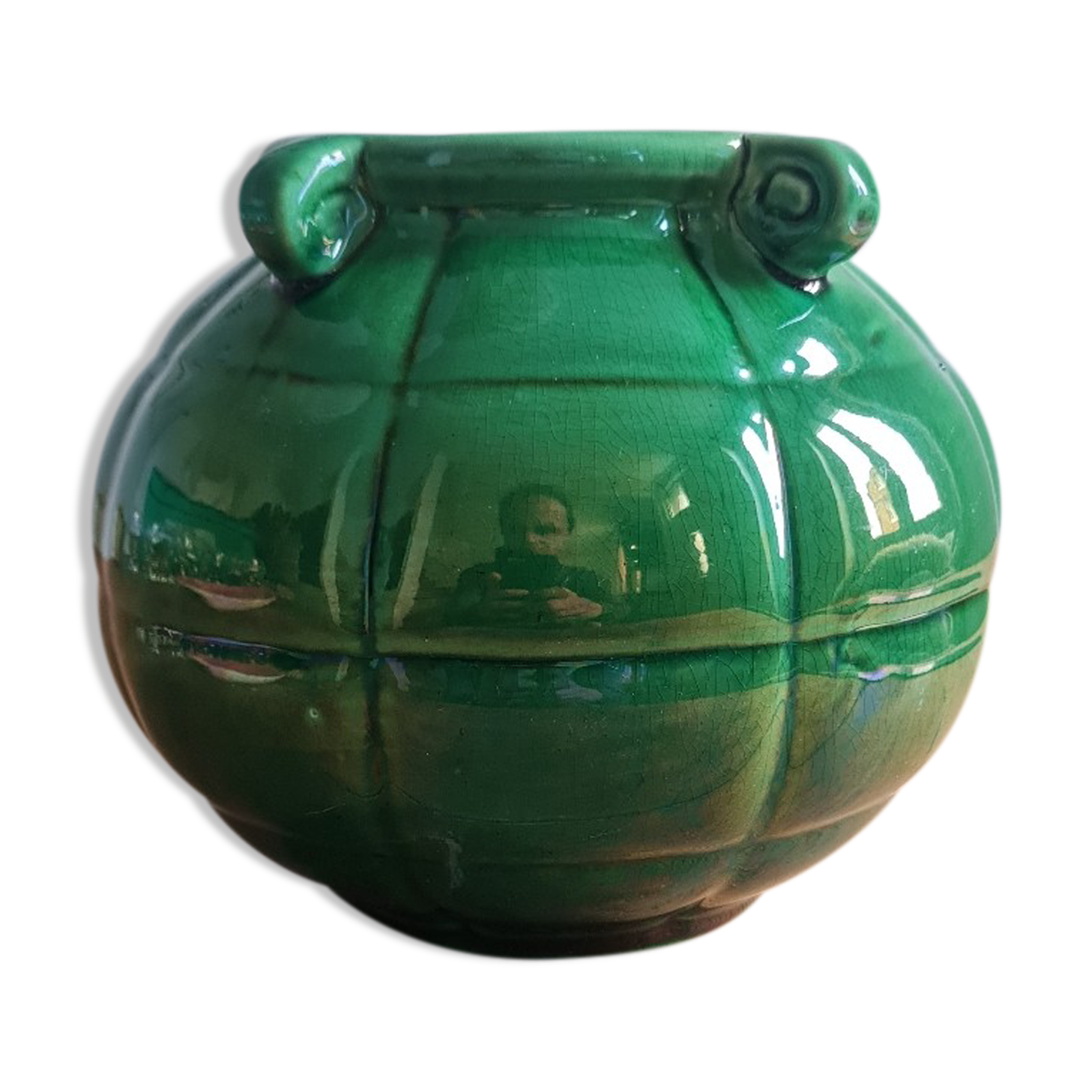 Green glazed earthenware vase