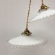 Pair of white opaline suspensions with serrated edges
