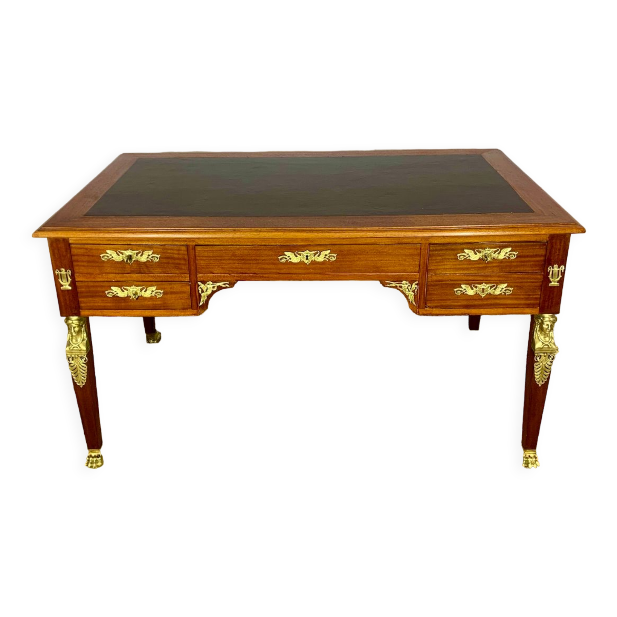 Empire style desk return from egypt double sided in mahogany and gilded bronzes year 1900