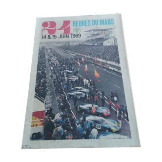 Affiche ancienne rare  en toile des 24h00 du mans 1969 authentique édition le mans