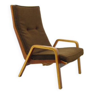 Fauteuil vintage en bois et tissu, années 1960