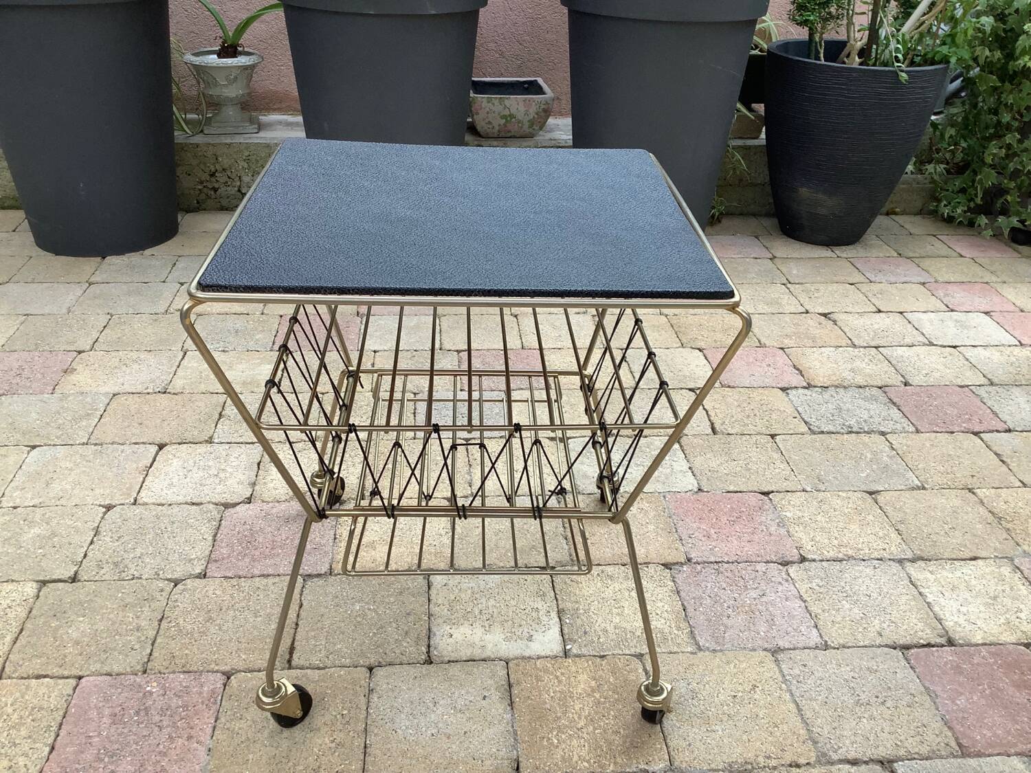 Coffee table with vinyl magazine holder 1960s