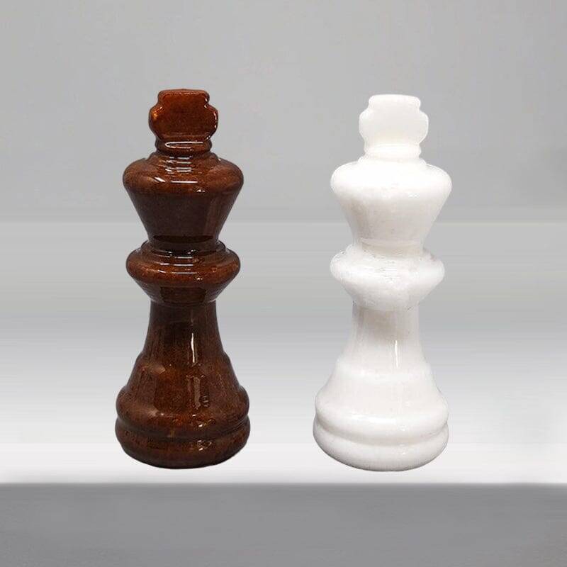 1970s Gorgeous Brown and White Chess Set in Volterra Alabaster Handmade. Ma