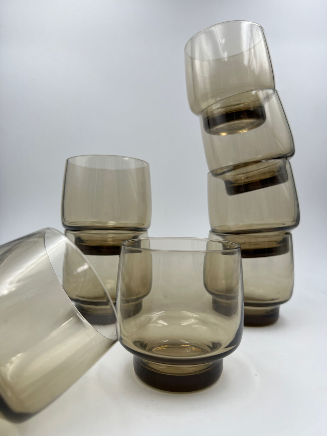 Eight smoked glass water glasses