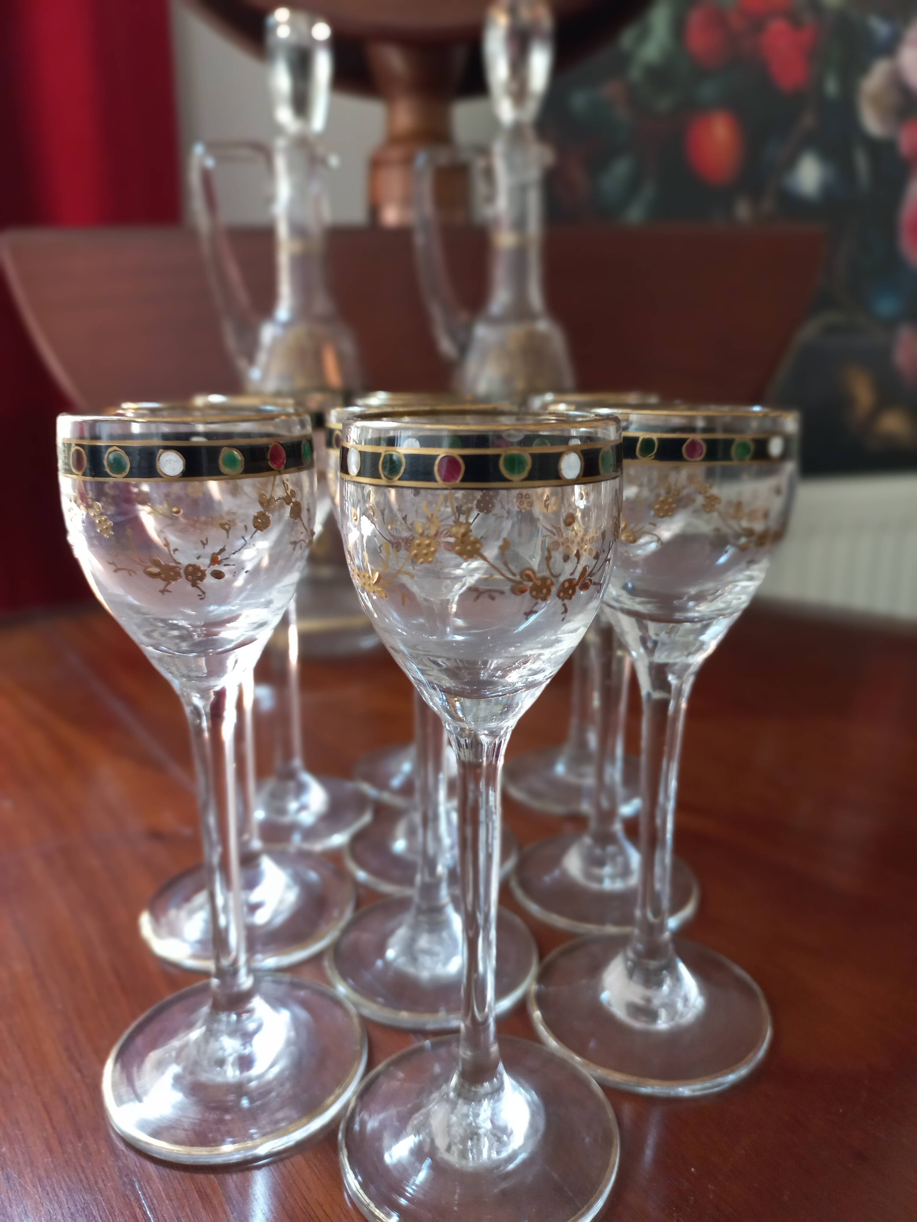 10-piece enameled crystal liqueur set