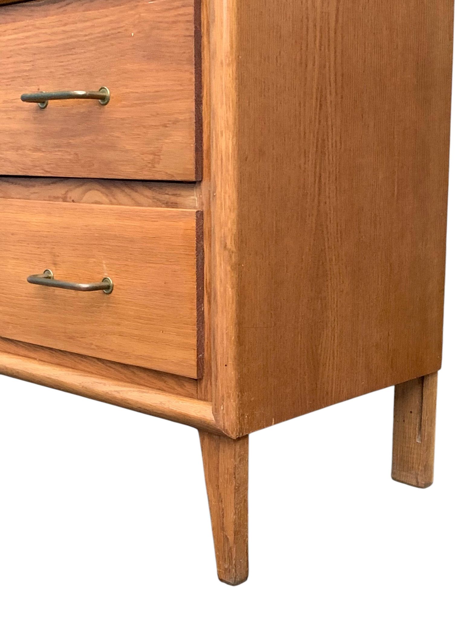 Vintage chest of drawers with compass feet, oak, original patina, 1950s