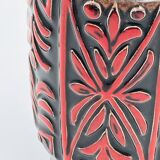 Vase West Germany, ceramic relief, red, 1970s.