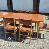 Formica teak table + 10 vintage Scandinavian style chairs