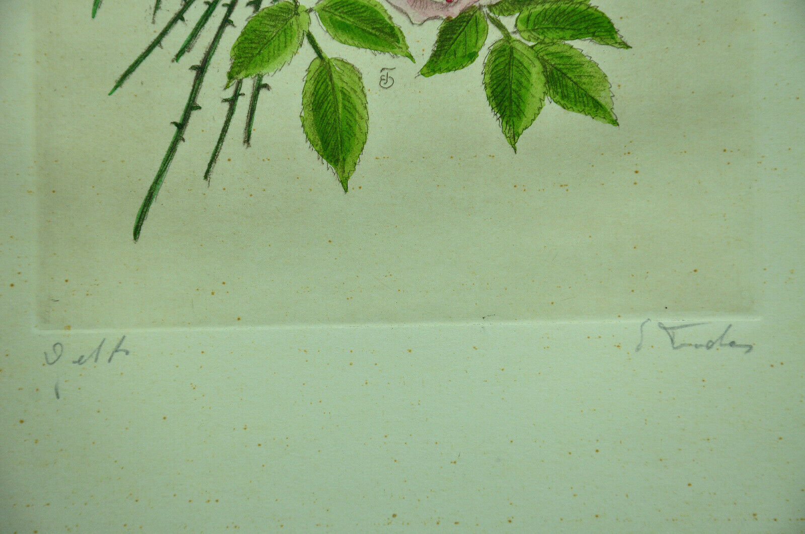 Pair of ancient lithographs of signed floral engravings to be identified