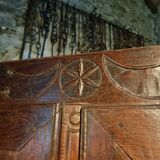 French oak armoire, late 17th - early 18th century, Louis XIV provincial style with hand-carved rosettes