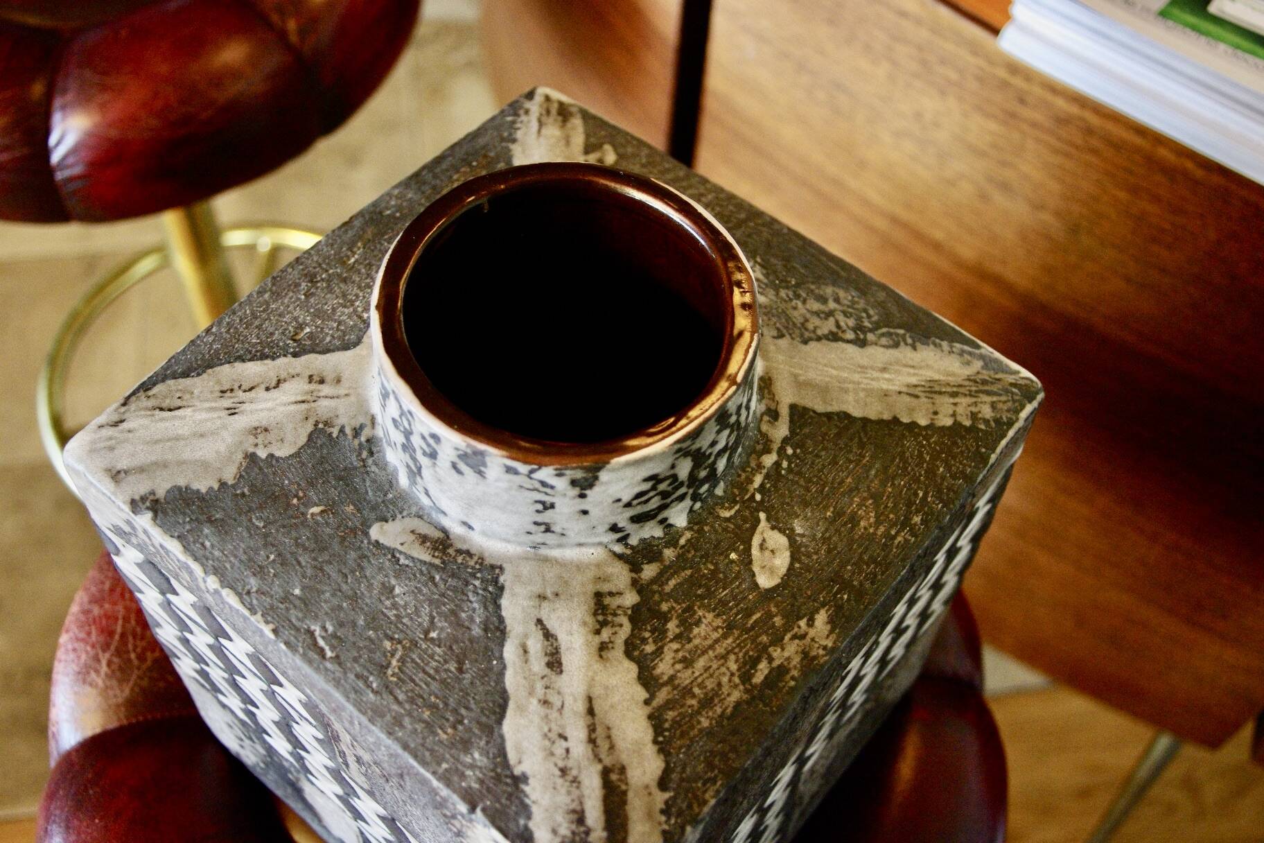 Large vintage square ceramic vase germany 1950