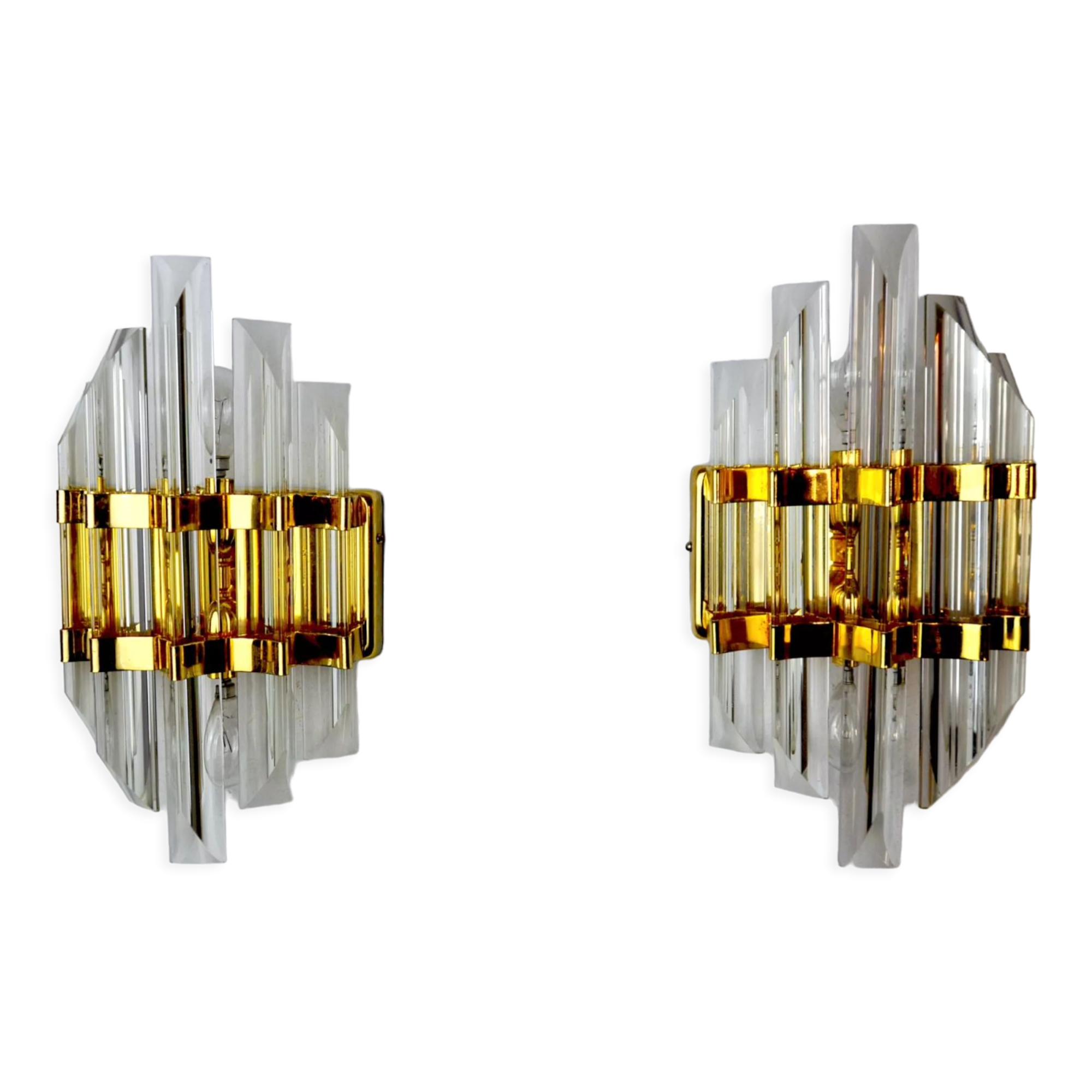 Pair of Venini wall lamps cut glass Murano Italy 1970