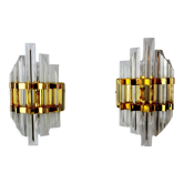 Paire d'appliques Venini verre taillé Murano Italie 1970