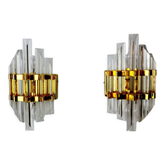 Pair of Venini wall lamps cut glass Murano Italy 1970