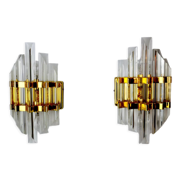 Paire d'appliques Venini verre taillé Murano Italie 1970