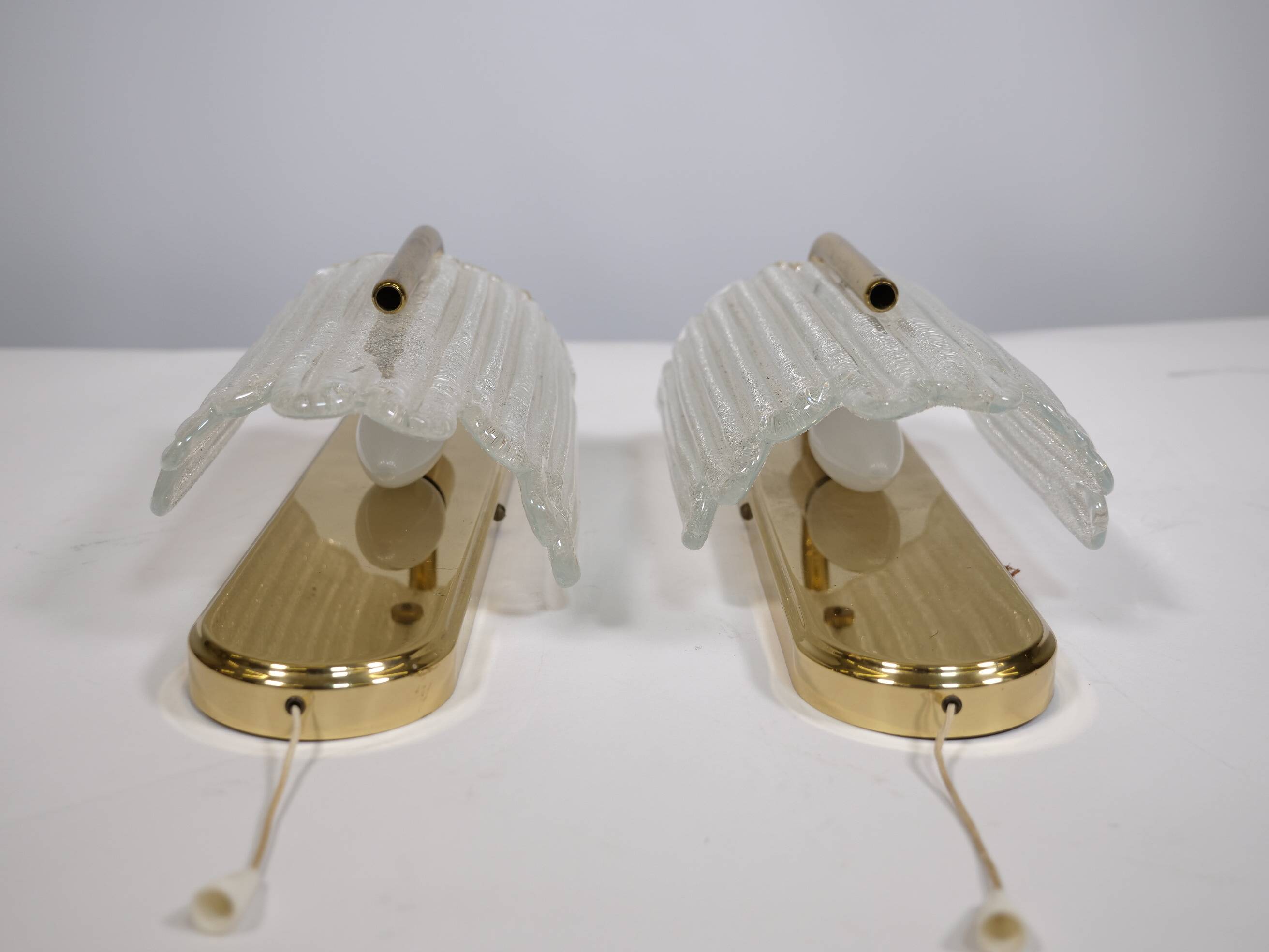 Brass and Ice Glass Wall Lamps by Carl Fagerlund for JBS, Set of 2, 1970s