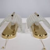 Brass and Ice Glass Wall Lamps by Carl Fagerlund for JBS, Set of 2, 1970s