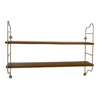 Brass and beech string shelves, 1960