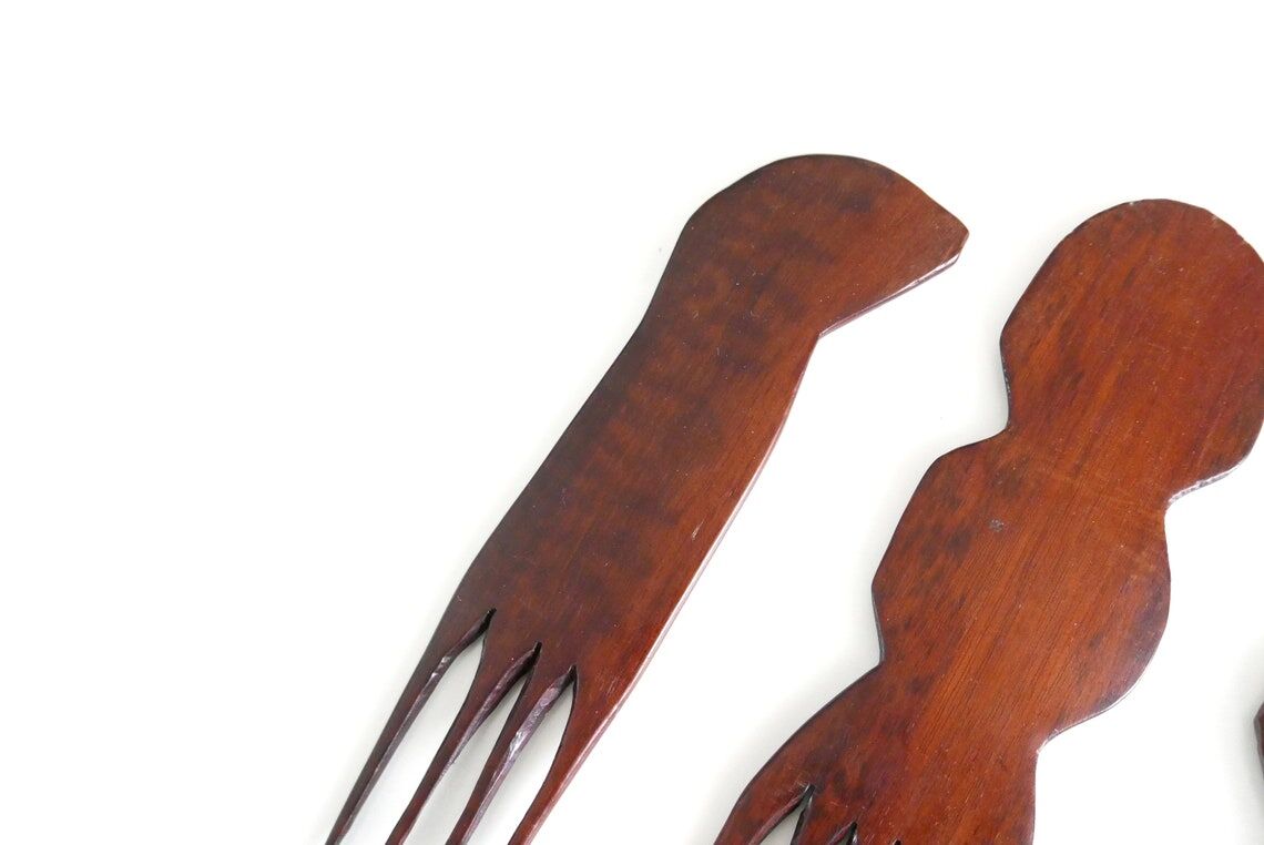 Set de 3 peignes Africains en bois, années 70